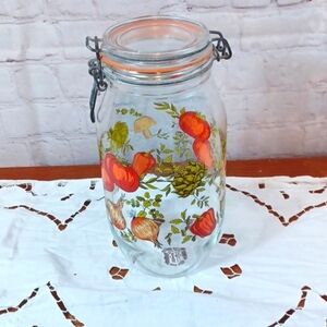 Vtg 1960,S Glass Jar Canister  Peppers Mushrooms France Niveau De Remplissage